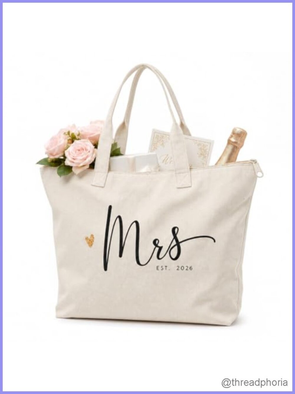 Cotton Canvas Bride Tote Bag Mrs EST 2026 Bridal Shower Gift